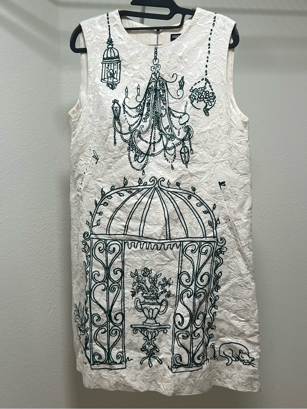 Dolce & Gabbana White/Green Botanical Garden Printed Jacquard Dress